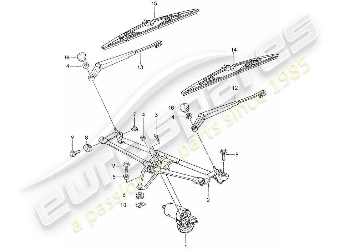 porsche 2001 (996 gt3) sistema de limpiaparabrisas diagrama de piezas