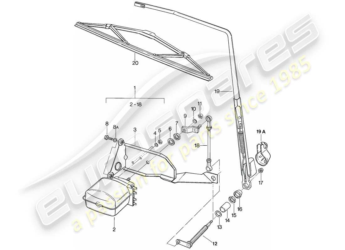 porsche 1986 (911) limpiaparabrisas trasero diagrama de piezas