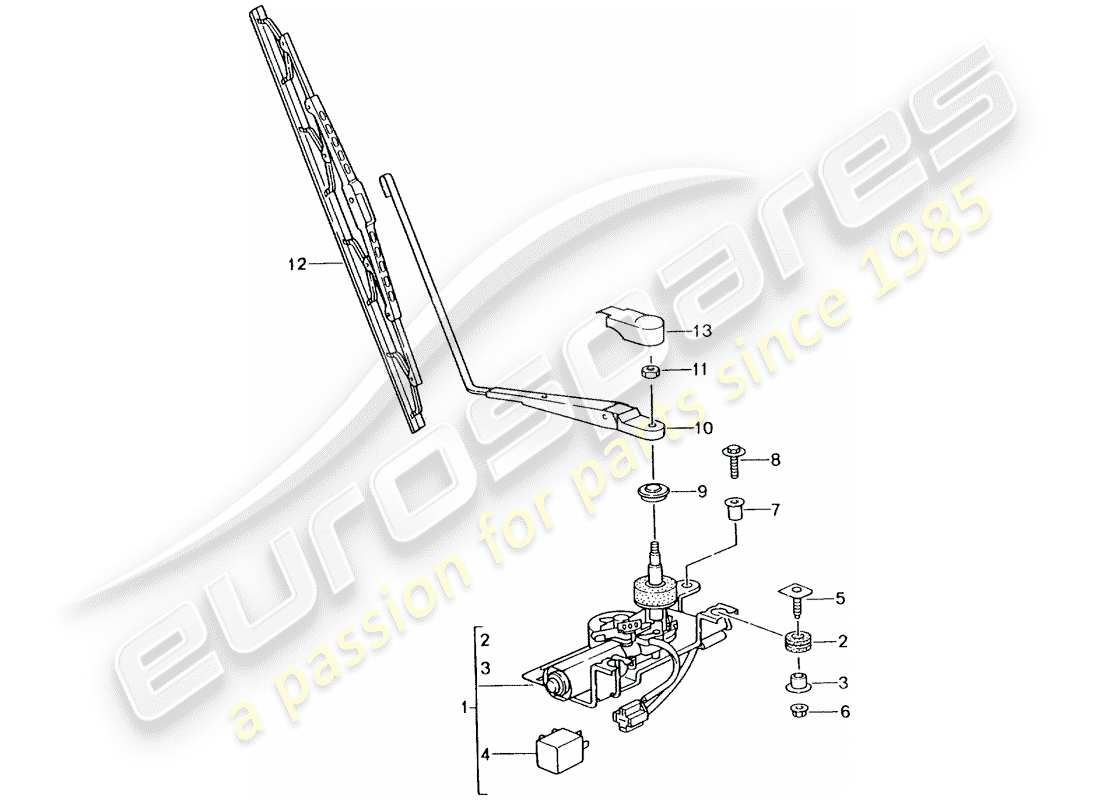 porsche 2005 (996 turbo / gt2) limpiaparabrisas trasero diagrama de piezas