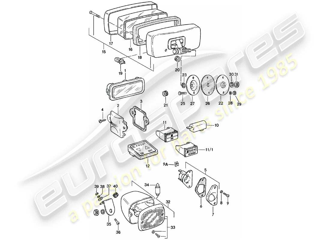 porsche 1982 (911) luces interiores - luces antiniebla diagrama de piezas