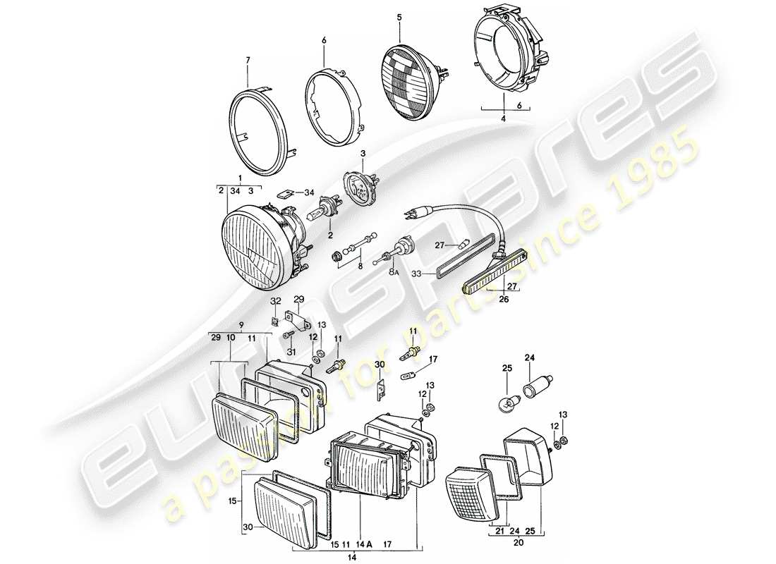 porsche 1983 (928) faro delantero - señal de giro diagrama de piezas