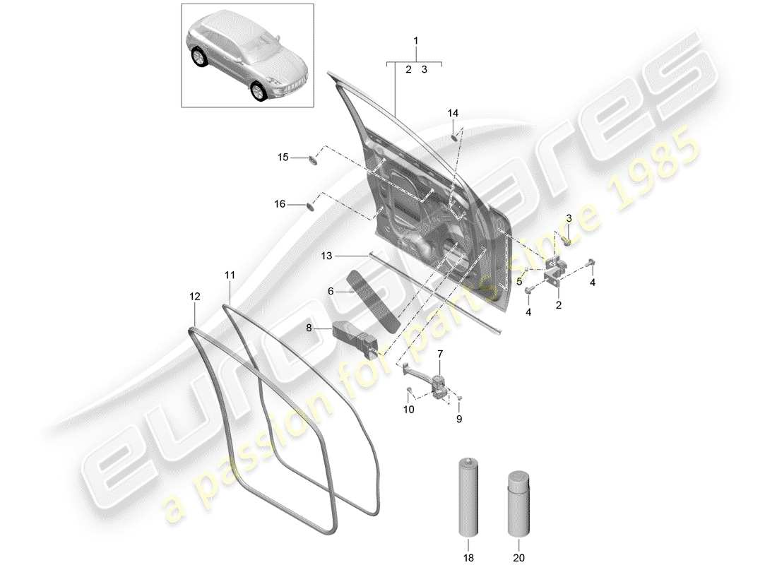 porsche 2016 (macan) carcasa de la puerta diagrama de piezas