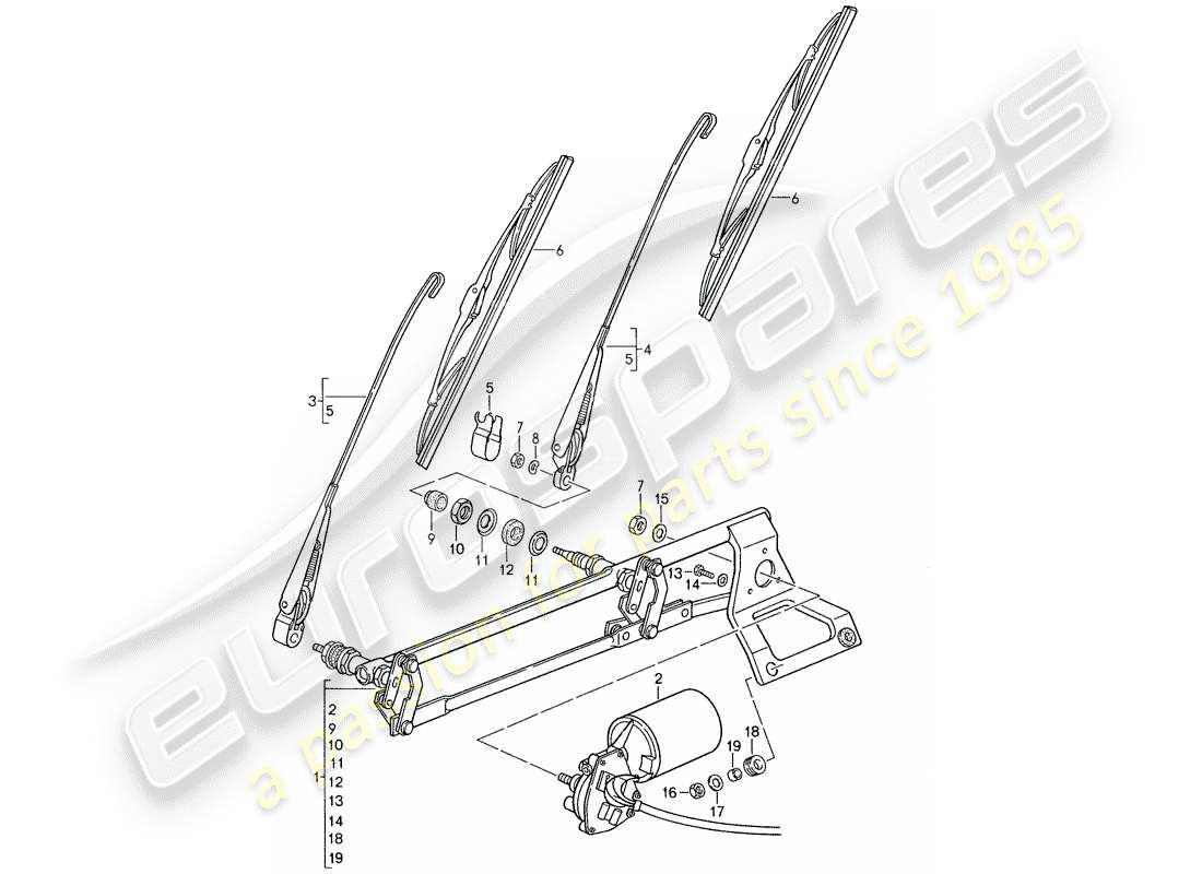 porsche 1987 (959) sistema de limpiaparabrisas diagrama de piezas