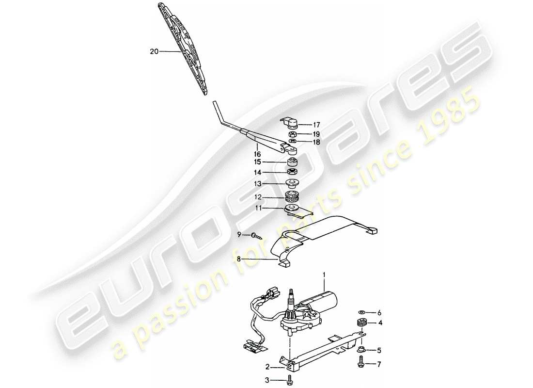 porsche 1994 (993) limpiaparabrisas trasero diagrama de piezas