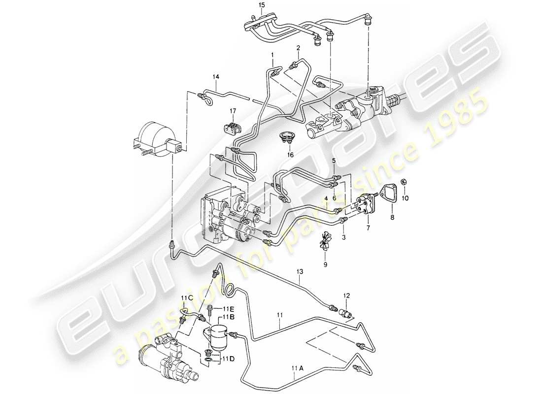 porsche 1994 (993) lineas de freno - extremo delantero - - d - mj 1995>> diagrama de piezas