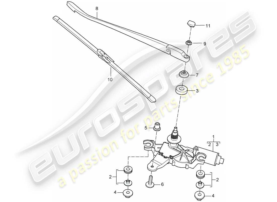 porsche 2008 (997-1 turbo / gt2) limpiaparabrisas trasero diagrama de piezas