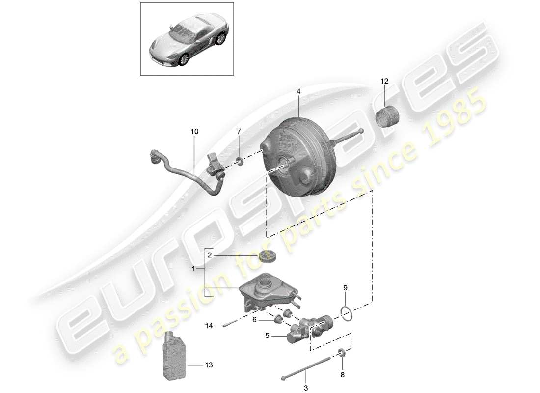 porsche 2019 (718 boxster) diagrama de piezas del cilindro maestro de freno