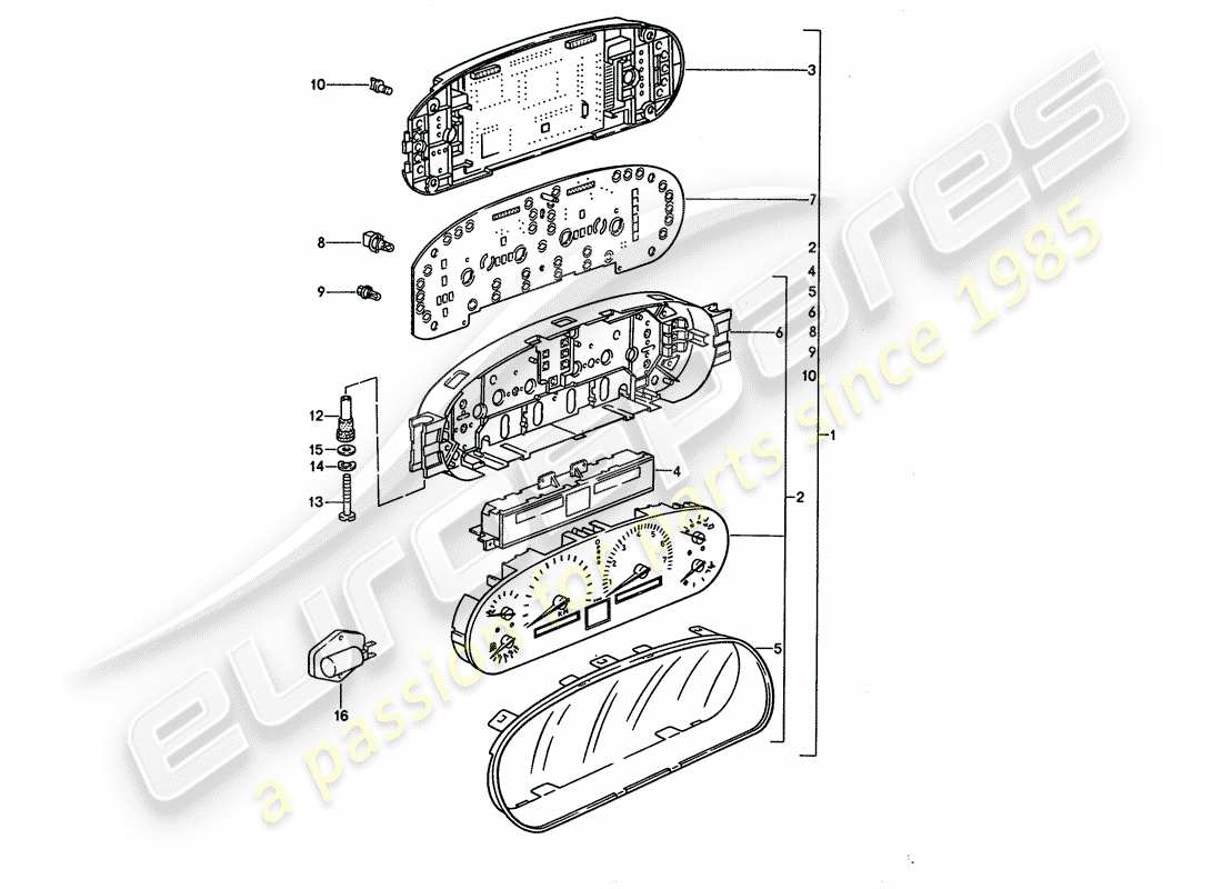 porsche 1992 (928) combinación de instrumentos diagrama de piezas
