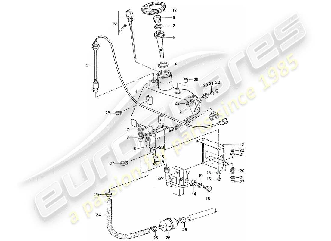 porsche 1987 (959) sistema autonivelante - tanque de aceite diagrama de piezas