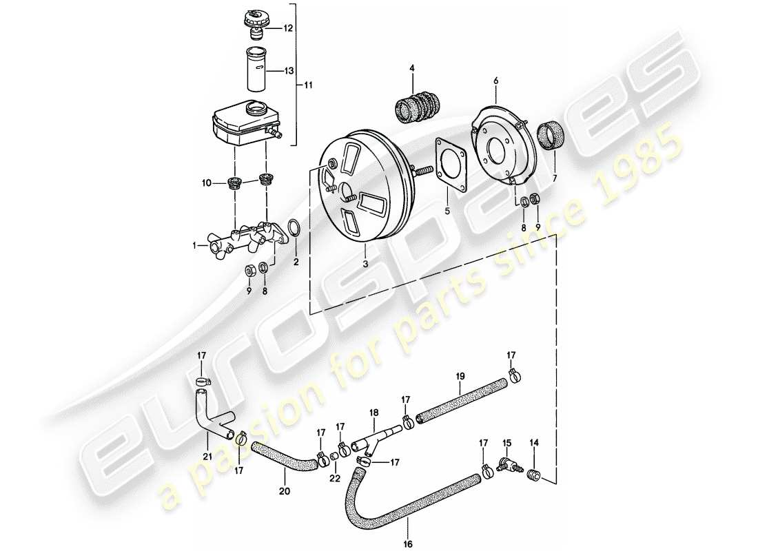 porsche 1982 (944) cilindro maestro de freno - refuerzo de freno - depósito diagrama de piezas