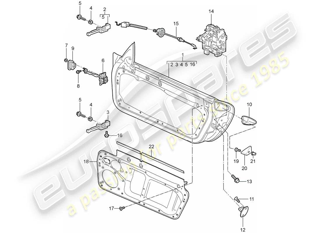 porsche 2009 997-2 turbo / gt2 diagrama de piezas de la carcasa de la puerta