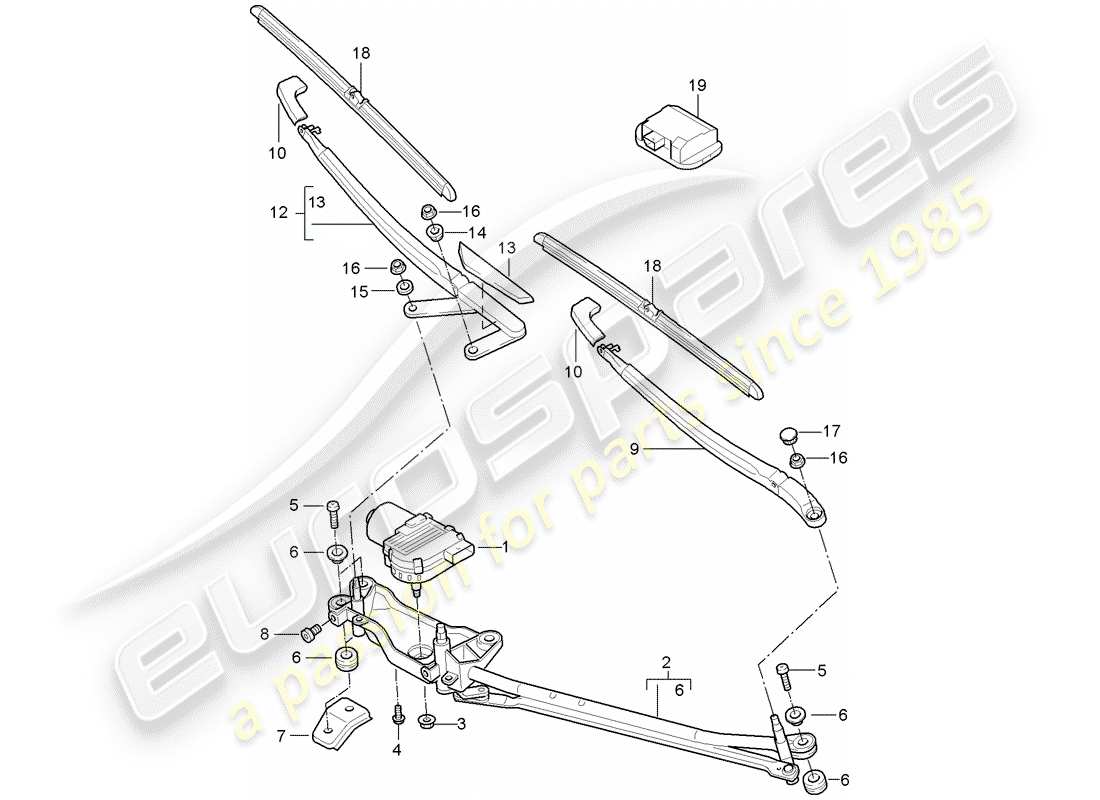 porsche 2005 (cayenne e1 9pa) sistema limpiaparabrisas compl. diagrama de piezas