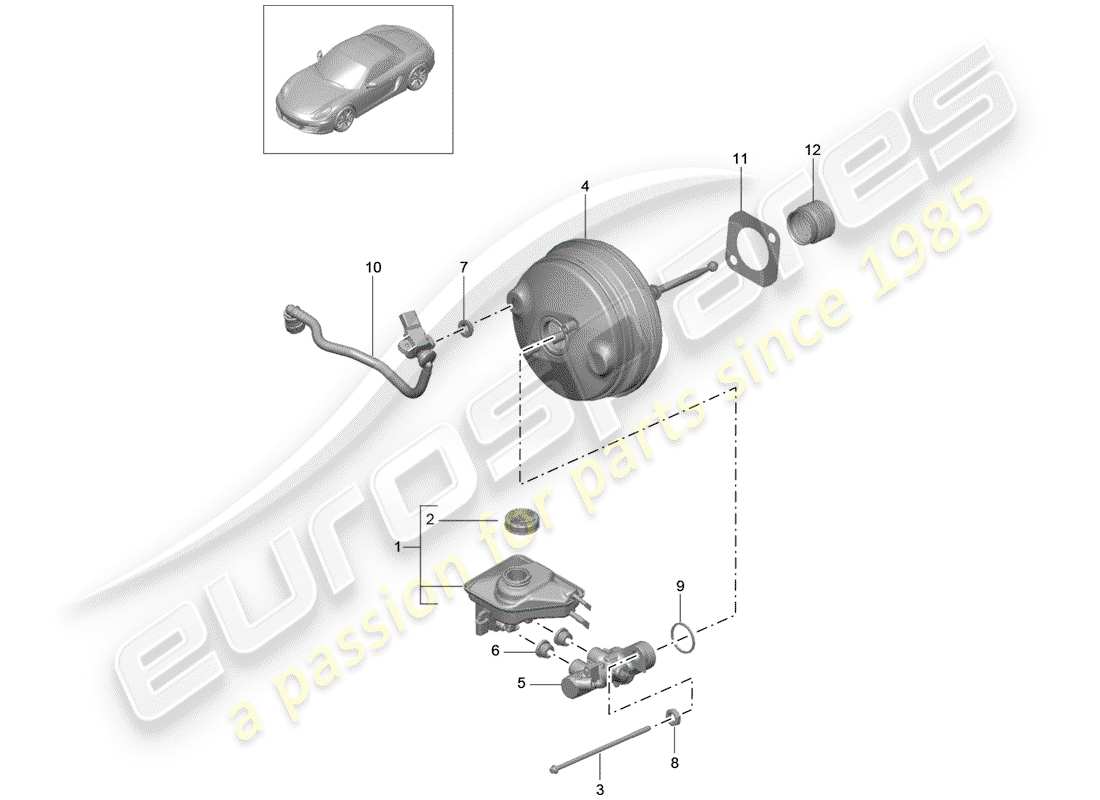 porsche 2014 (981 boxster) diagrama de piezas del cilindro maestro de freno