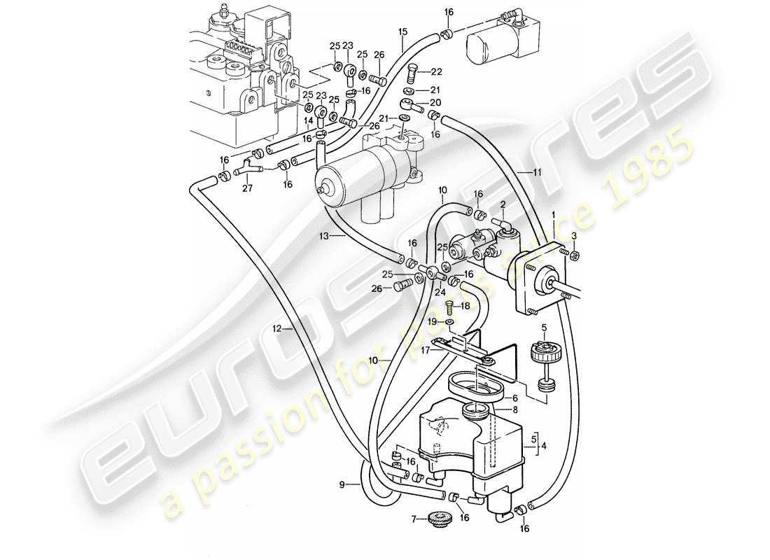 porsche 1987 (959) sistema hidráulico de frenos diagrama de piezas