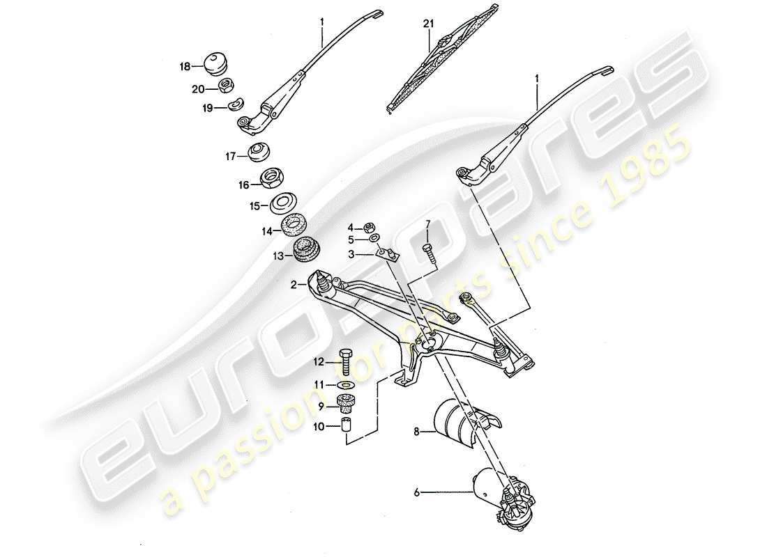 porsche 1992 (968) sistema de limpiaparabrisas diagrama de piezas