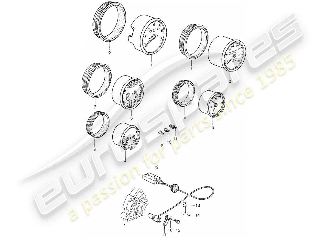 porsche 1993 (964) instruments diagrama de piezas