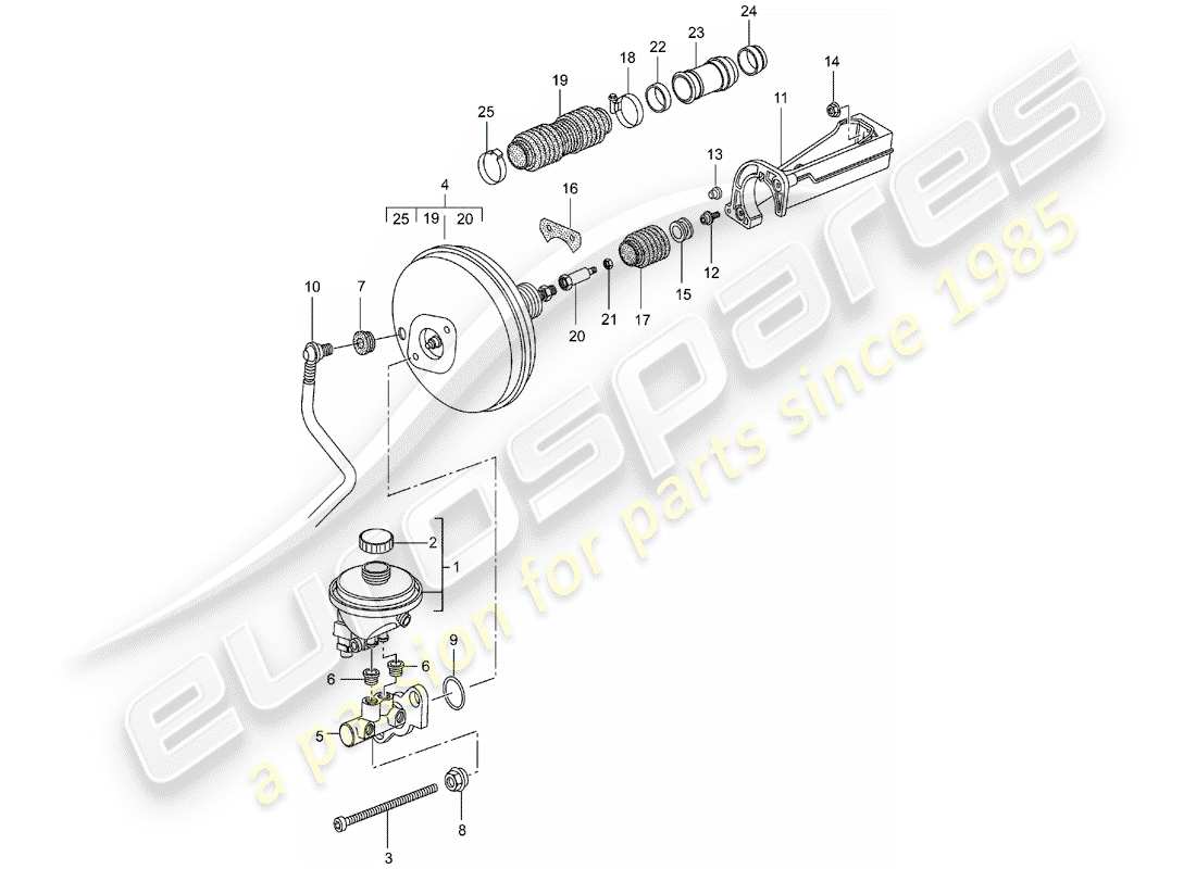porsche 2003 (996 gt3) cilindro maestro de freno - refuerzo de freno - bomba de embrague diagrama de piezas