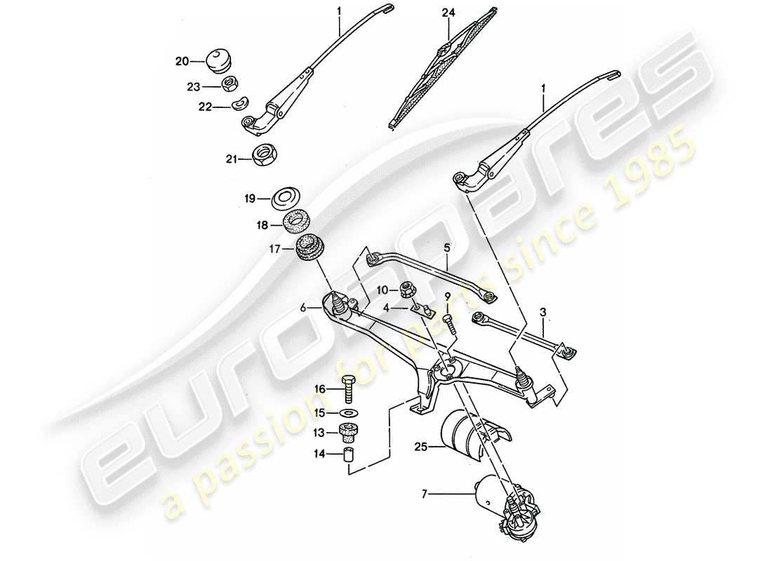 porsche 1991 (944) diagrama de piezas del sistema de limpiaparabrisas