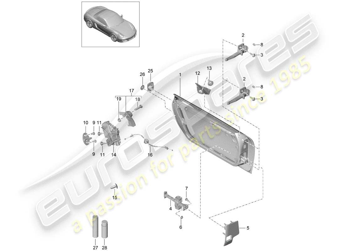 porsche 2013 (981 boxster) carcasa de la puerta diagrama de piezas