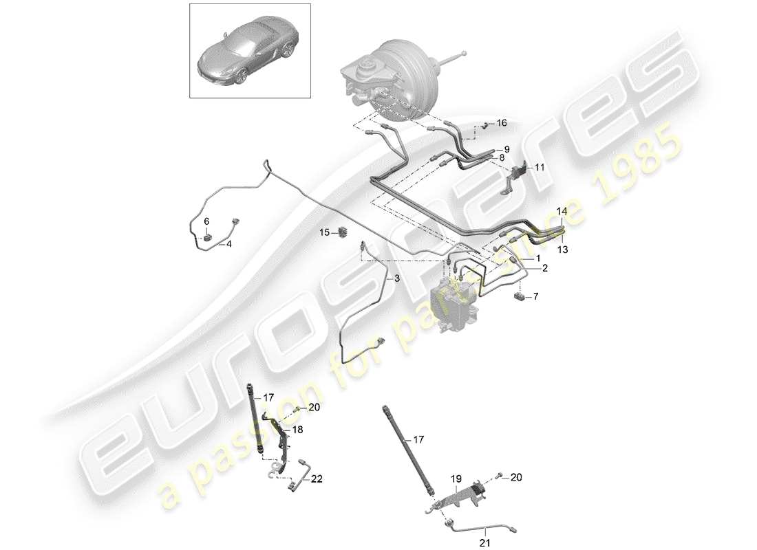 porsche 2012 (981 boxster) líneas de freno diagrama de piezas