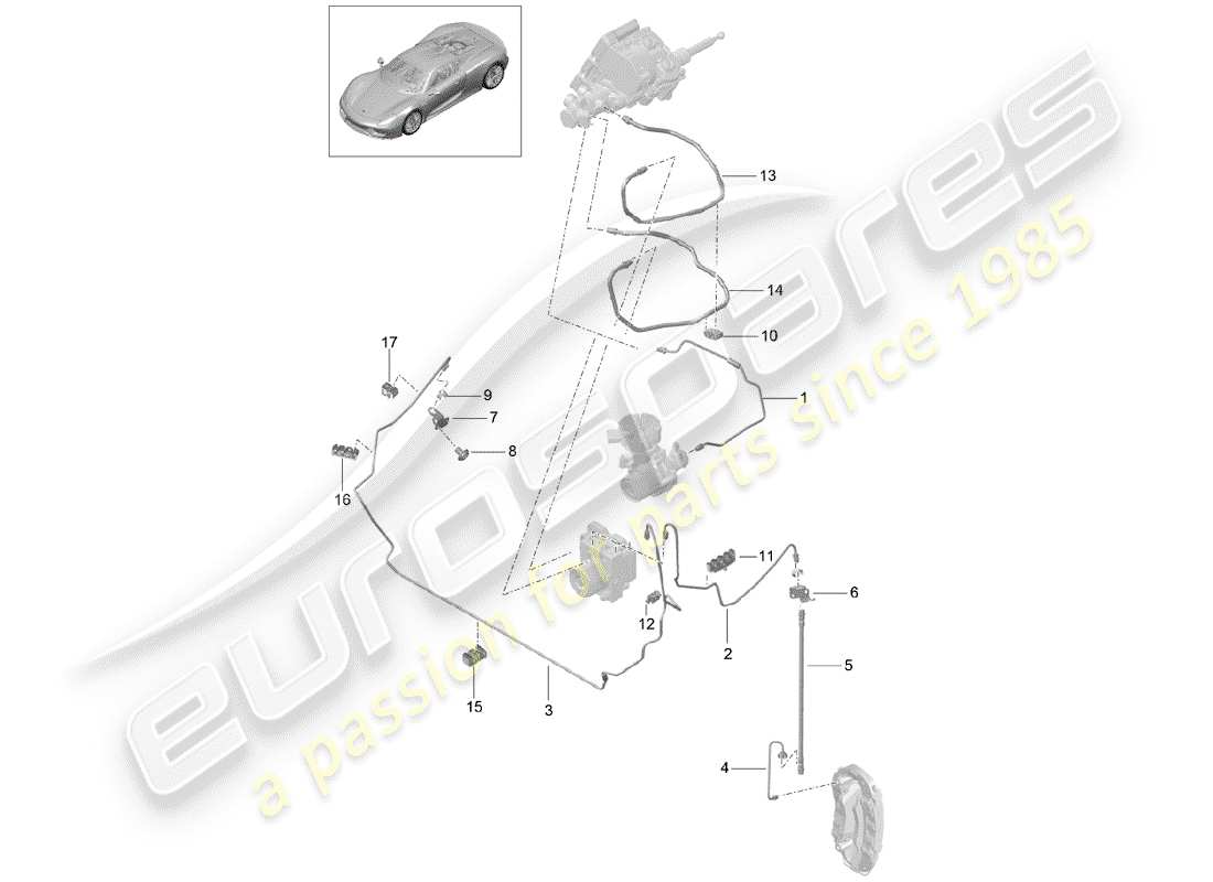 porsche 2015 (918 spyder) diagrama de piezas de líneas de freno