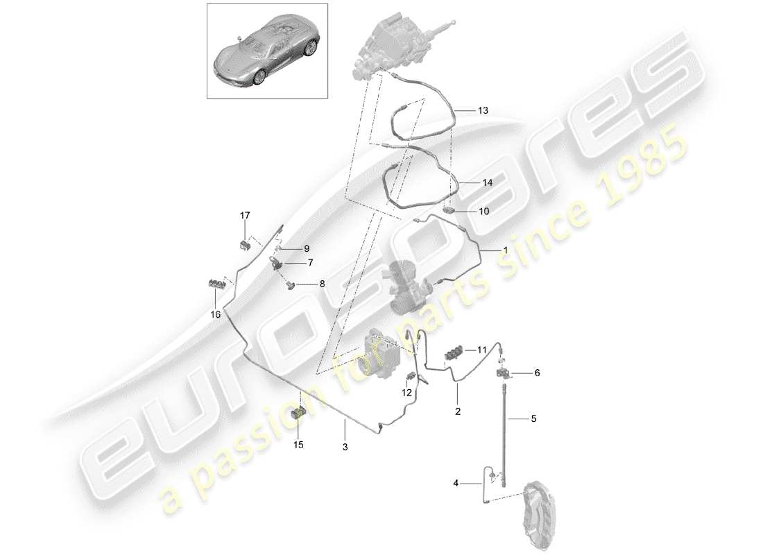 porsche 918 spyder (2015) diagrama de piezas de líneas de freno