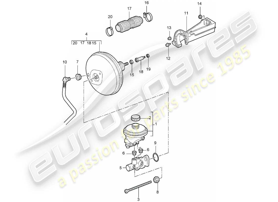porsche 2008 (987 boxster) cilindro maestro del freno diagrama de piezas