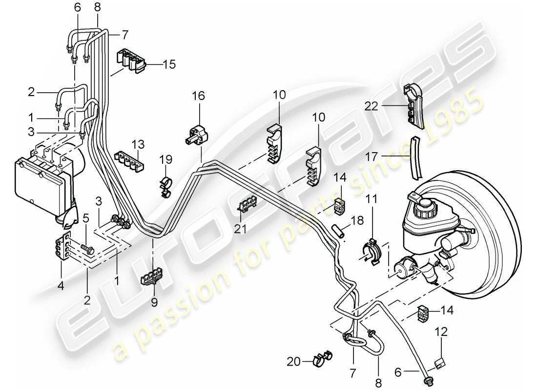 porsche 2005 (cayenne e1 9pa) línea de freno diagrama de piezas