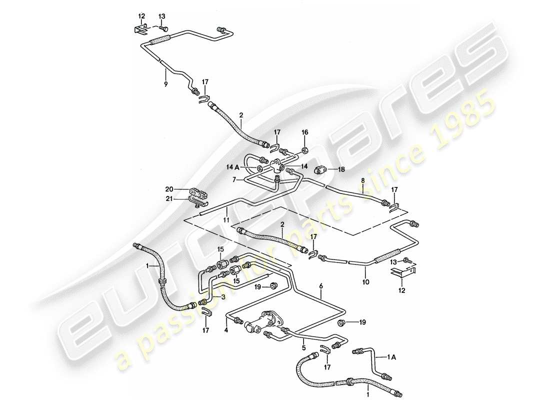 porsche 944 (1990) diagrama de piezas de líneas de freno