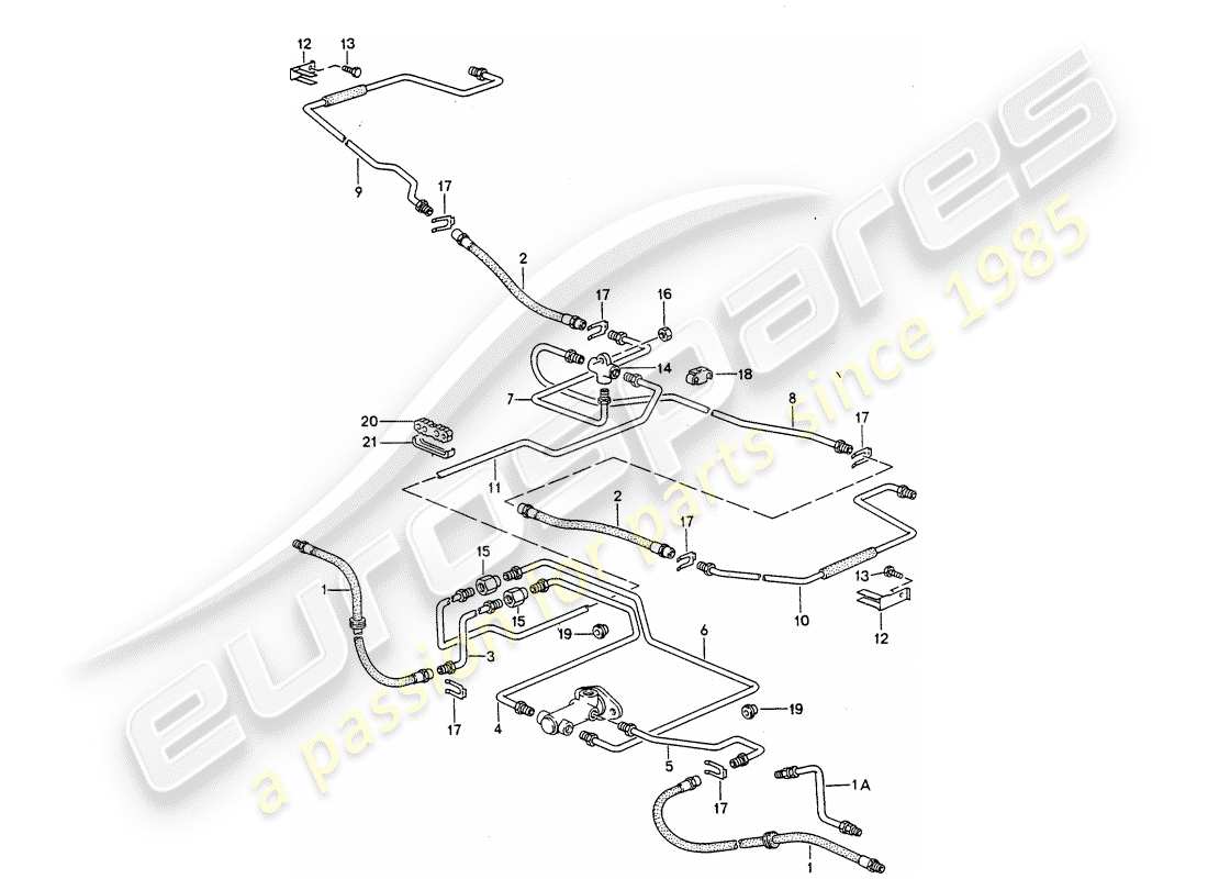 porsche 1988 (944) líneas de freno diagrama de piezas