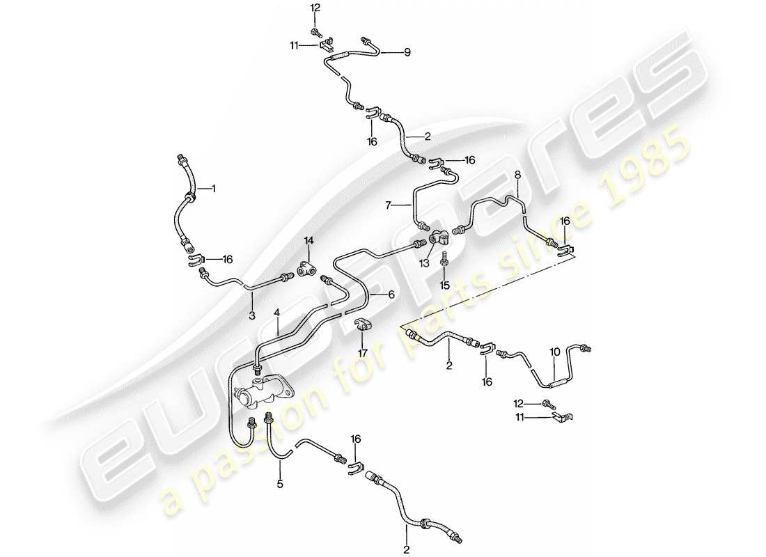 porsche 1984 (944) diagrama de piezas de líneas de freno