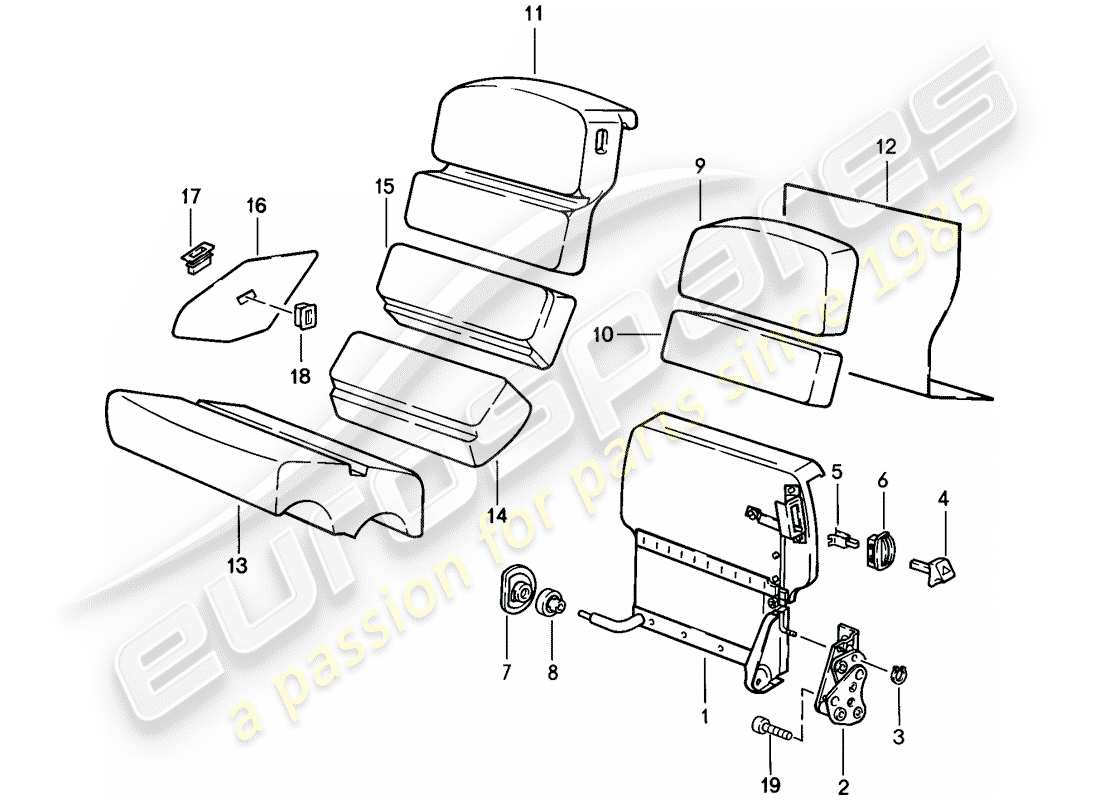 porsche 1986 (928) diagrama de piezas del asiento de emergencia