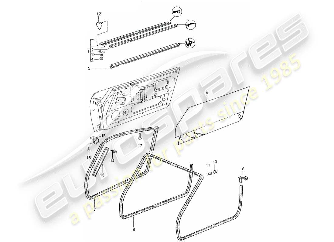 porsche 1994 (993) tira de sello - puertas diagrama de piezas