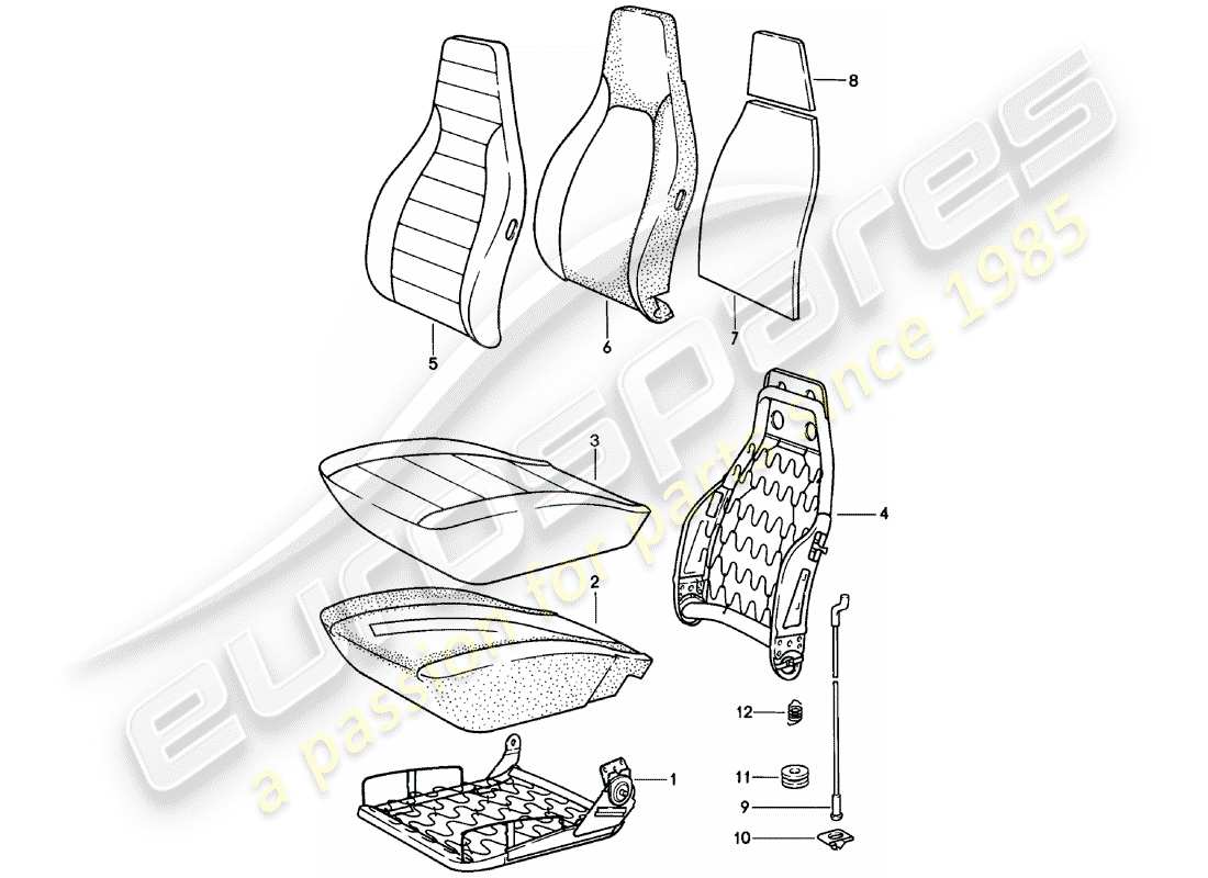 porsche 1982 (911) asiento delantero - piezas individuales diagrama de piezas