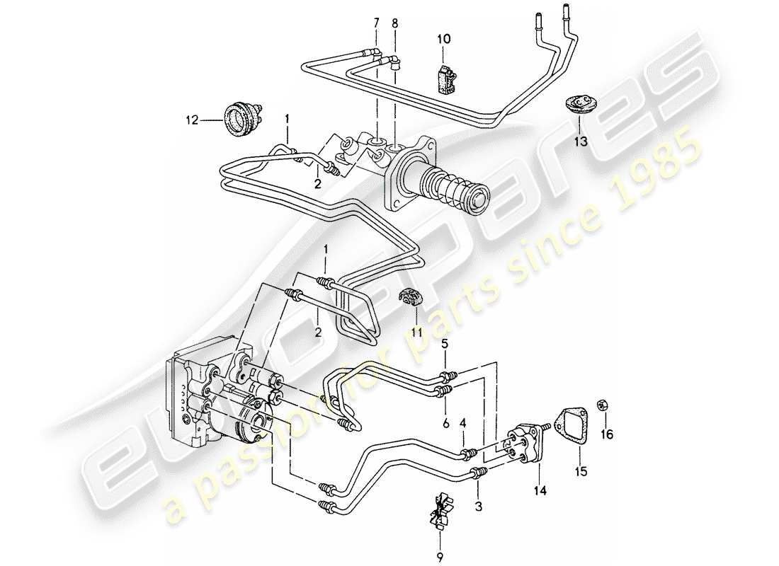 porsche 1994 (993) líneas de freno - extremo delantero diagrama de piezas