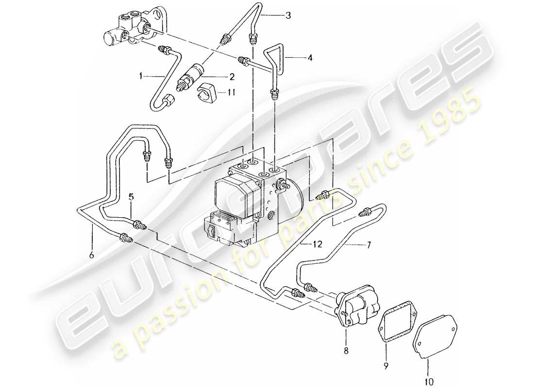 porsche 2001 (996) línea de freno - extremo delantero diagrama de piezas