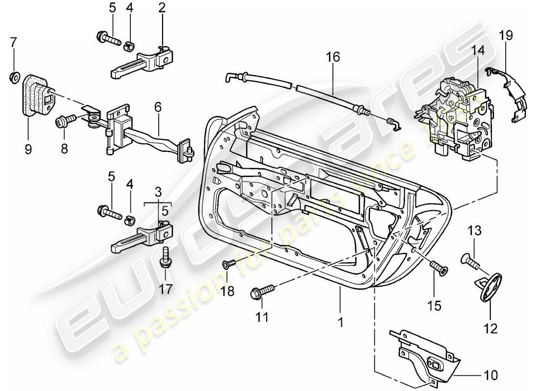 porsche 1999 (996) carcasa de la puerta - pestillo de la puerta diagrama de piezas