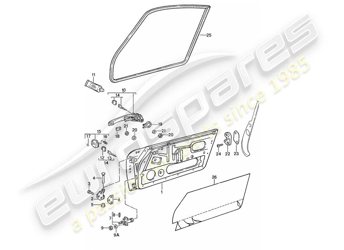 porsche 1987 (959) puerta - con piezas de instalación diagrama de piezas