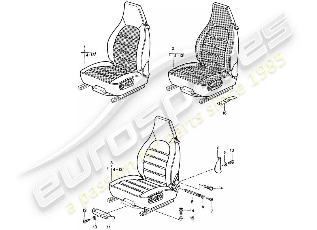 porsche 1988 (944) asiento - completo diagrama de piezas
