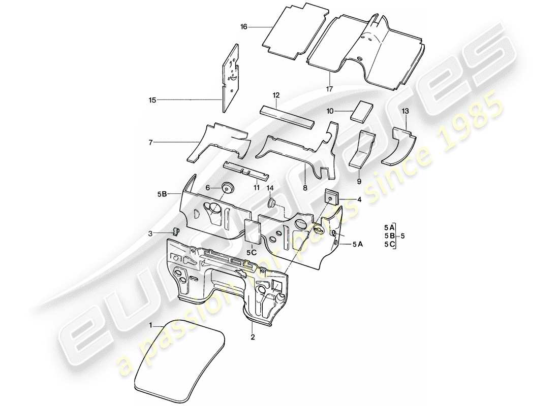 porsche 1986 (928) carcasa - insonorización 1 diagrama de piezas