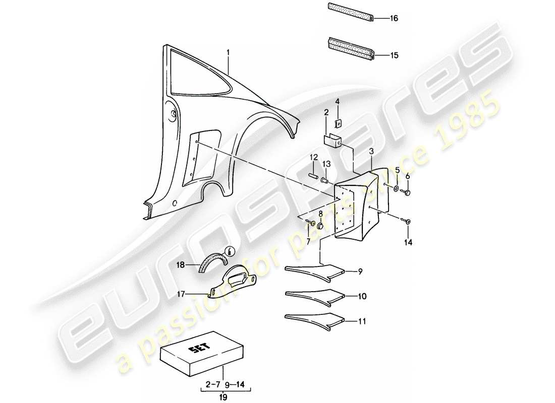 porsche 1987 (911) modelo especial - diseño de punta plana - paneles exteriores diagrama de piezas