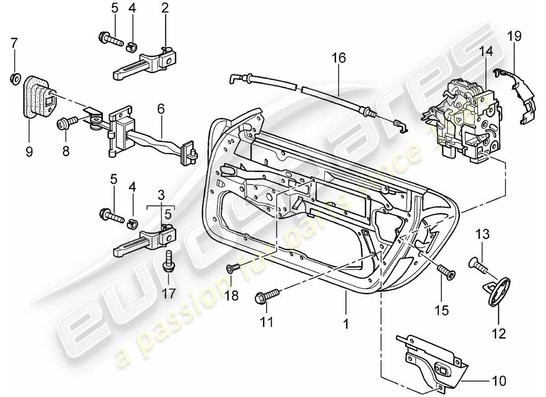 porsche 2004 (996 gt3) carcasa de la puerta - pestillo de la puerta diagrama de piezas