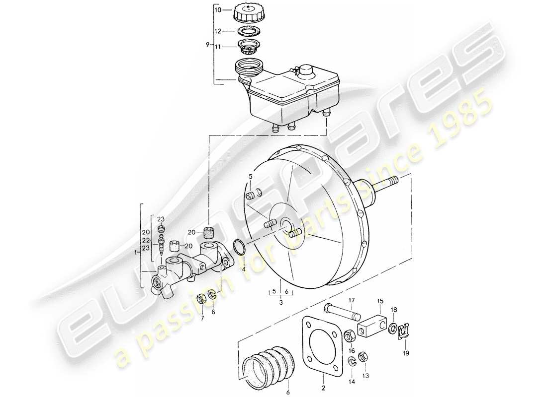 porsche 1995 (928) cilindro maestro de freno - refuerzo de freno diagrama de piezas