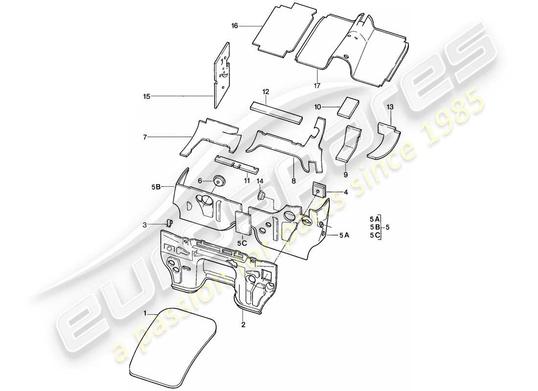 porsche 928 (1985) carrocería - insonorización 1 diagrama de piezas