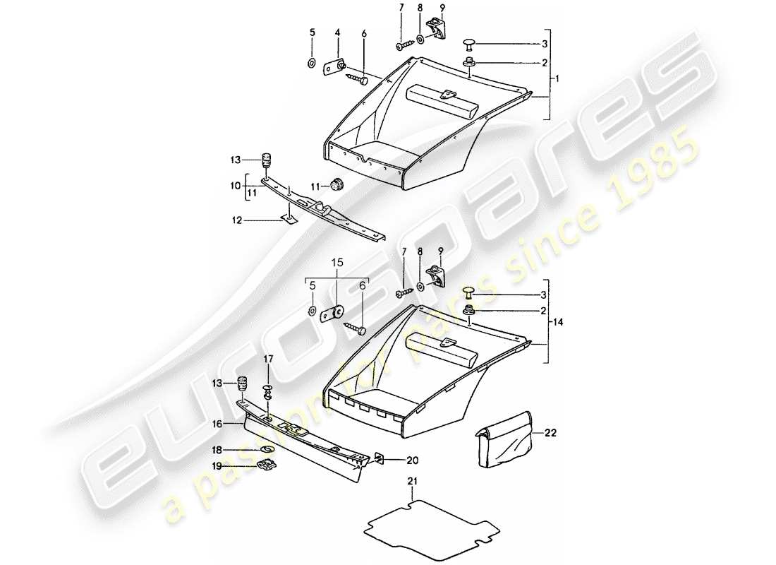 porsche 1993 (964) equipamiento interior - maletero delantero diagrama de piezas