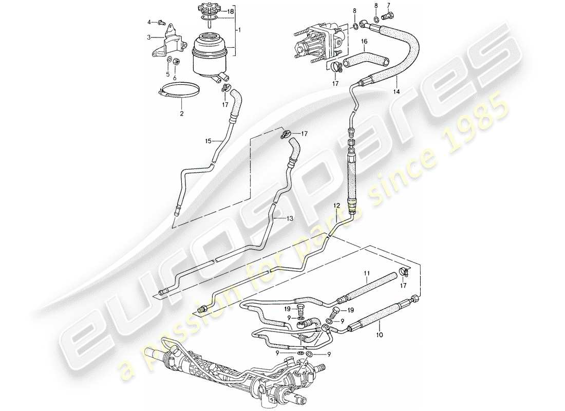 porsche 1994 (993) dirección asistida - líneas diagrama de piezas