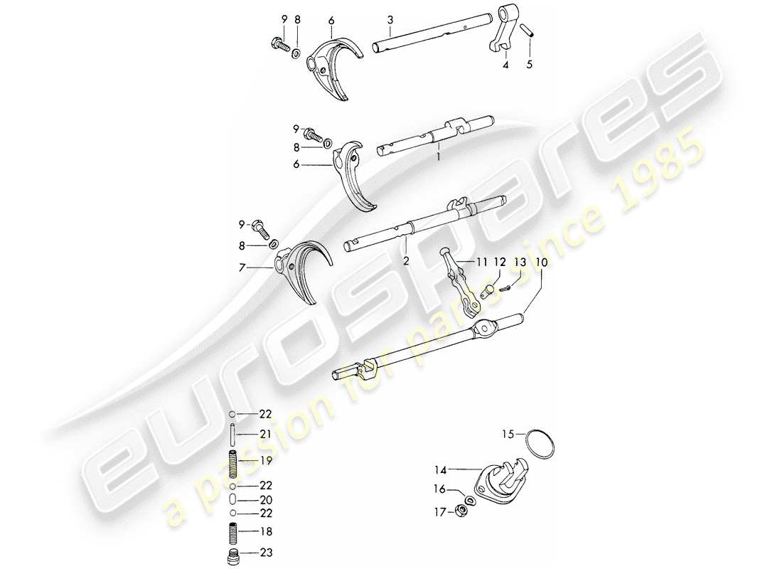 porsche 1968 (911/912) varillas de cambio - horquillas de cambio diagrama de piezas