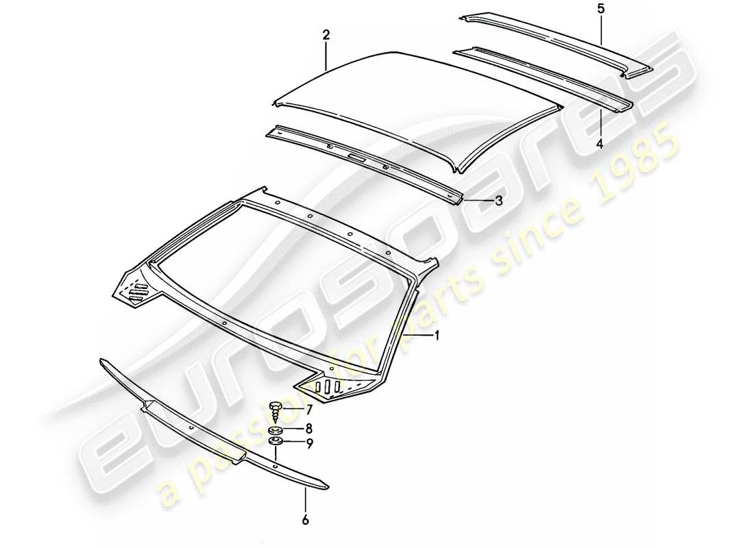 porsche 1978 (928) panel exterior del techo - capo diagrama de piezas