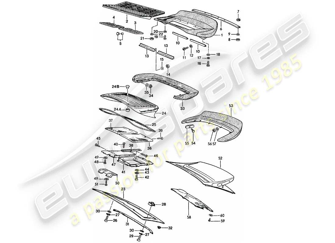 porsche 1982 (911) diagrama de piezas del spoiler trasero