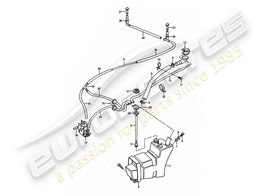 porsche 1977 (911 turbo) windshield washer unit diagrama de piezas